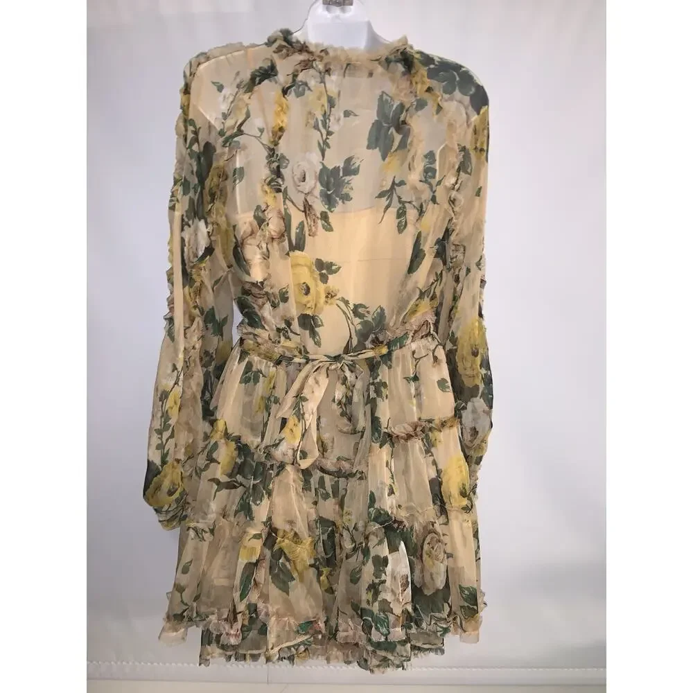 O.P.T Women's Floral Print Romantic Coquette Dress Yellow Size XS